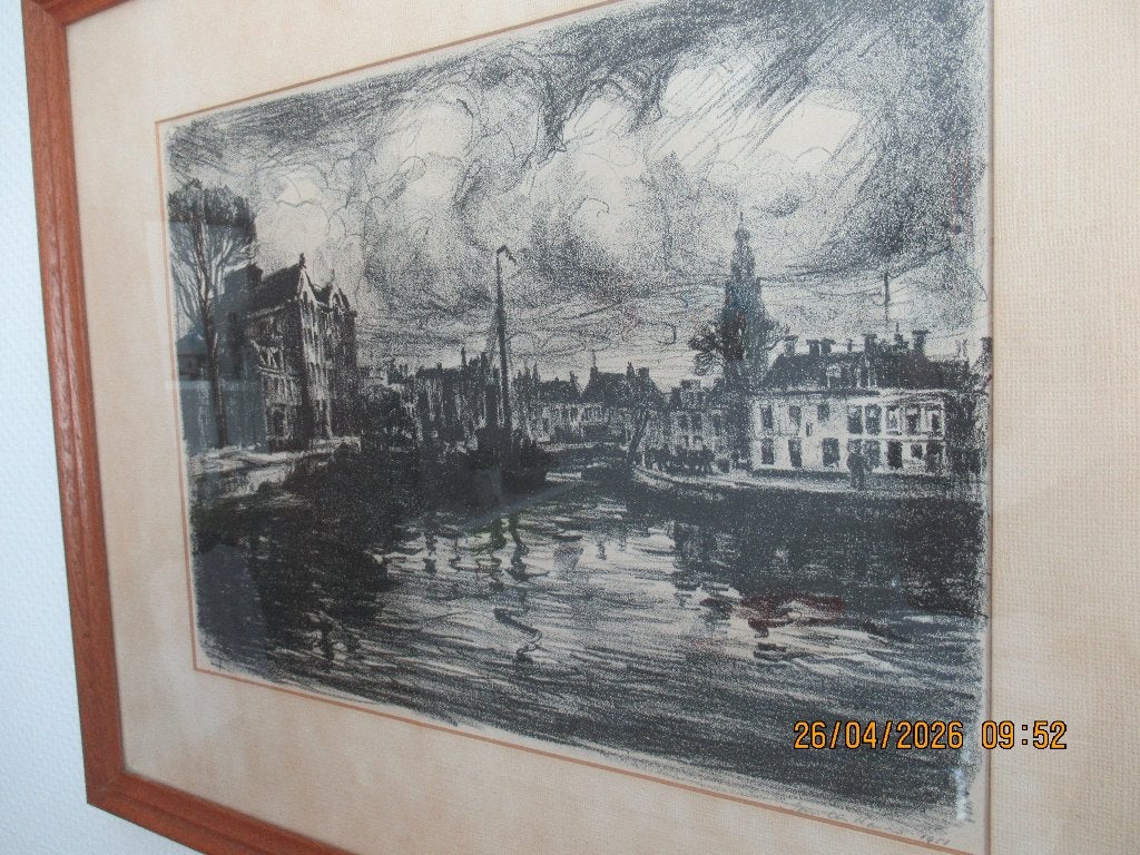 Jan ten Have -  Oosterhaven - Groningen, Ingelijst, Stadsgezicht, 51 cm, 1950 - 1999