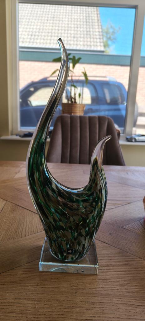Leonardo glazen object, groen/bruin, abstract design, Antiek en Kunst, Ophalen