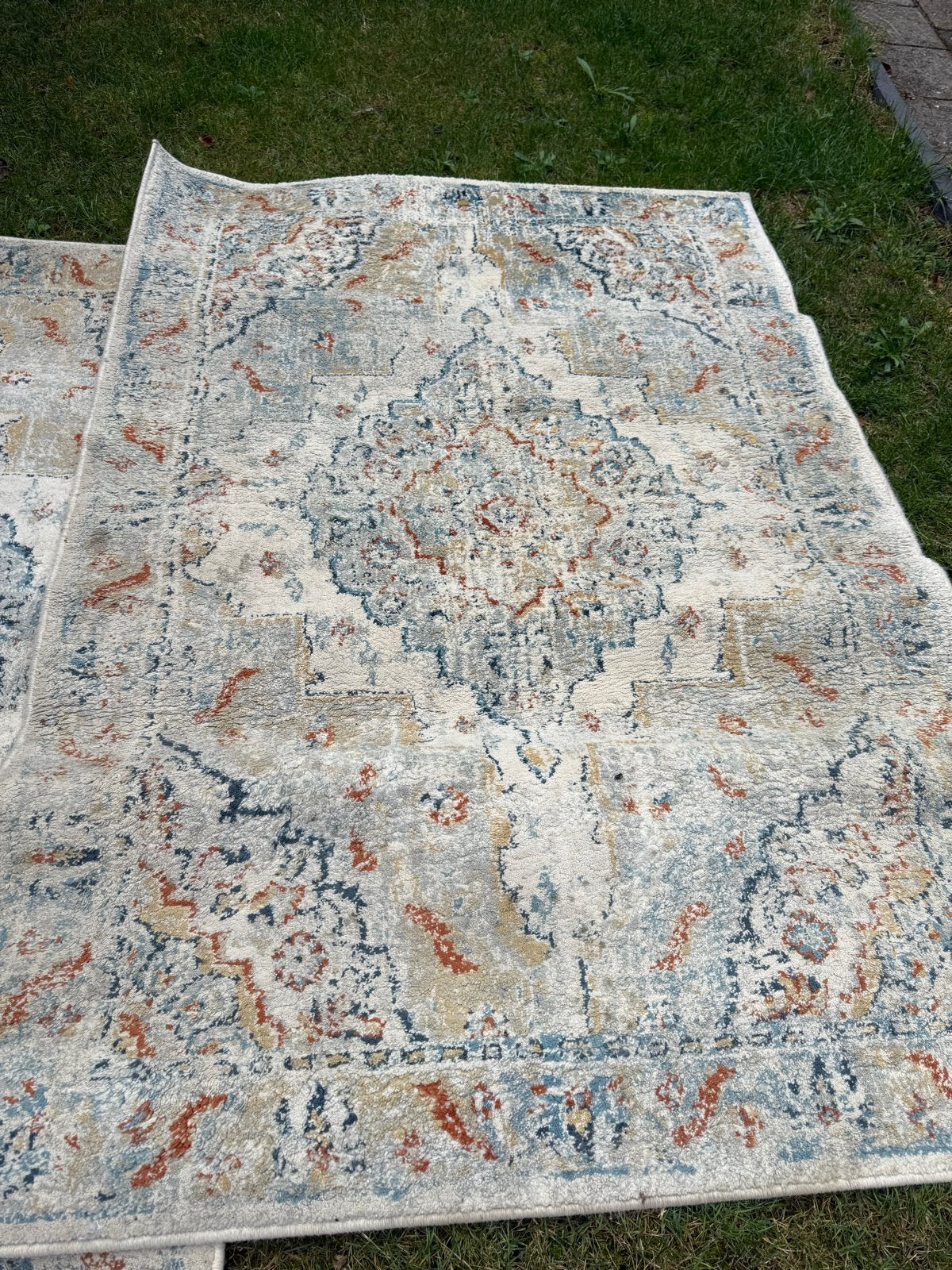 Vloerkleed met Medaillonpatroon - 190x130 cm, Gebruikt, 100 tot 150 cm, Blauw, Ophalen of Verzenden