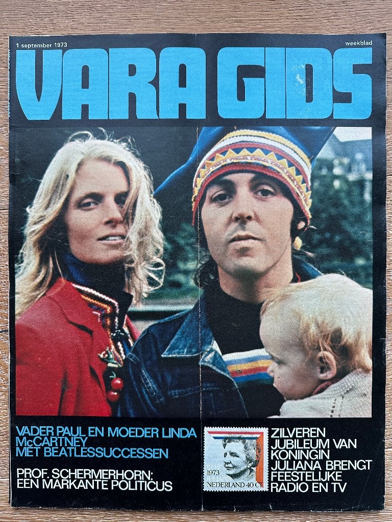 VARA Gids 1 sept 1973, Paul McCartney (Beatles), kon Juliana, Ophalen of Verzenden, Zo goed als nieuw, Muziek, Film of Tv