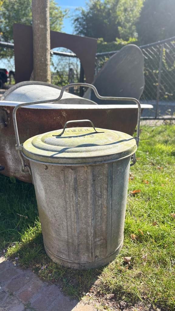 Zinken vuilnisemmer afvalemmer prullenbak zink, Ophalen of Verzenden, Zo goed als nieuw, Minder dan 50 cm