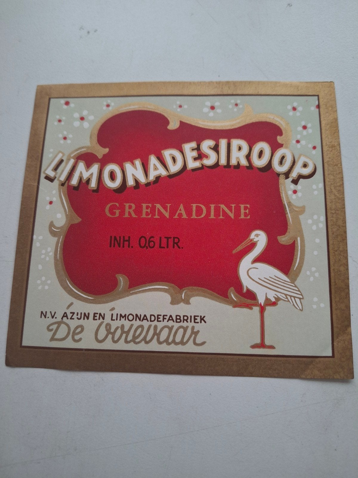limonade etiket De Ooievaar., Ophalen of Verzenden, Zo goed als nieuw, Overige typen