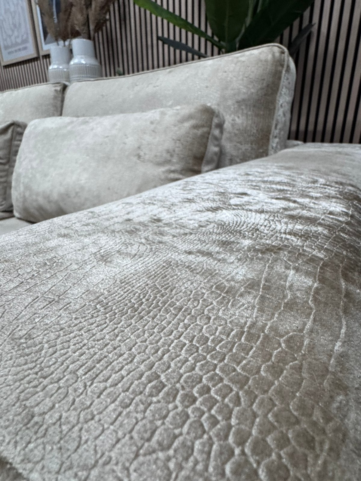 ZGAN Luxe XXL Croco Velvet U-Bank/Hoekbank - Beige - 463cm, -, -, Hoekbank, 300 cm of meer