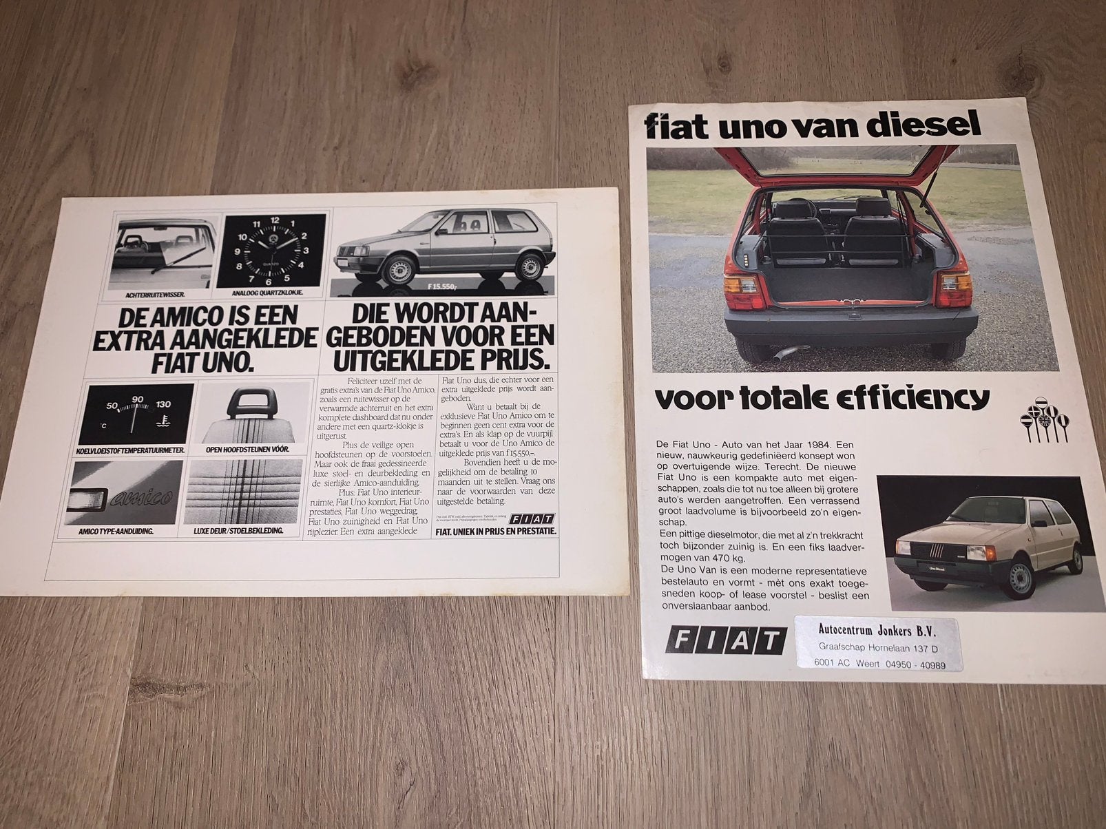 2 Leaflets Fiat Uno (Uno Van Diesel en Uno Amico), Ophalen of Verzenden, Zo goed als nieuw, Overige merken