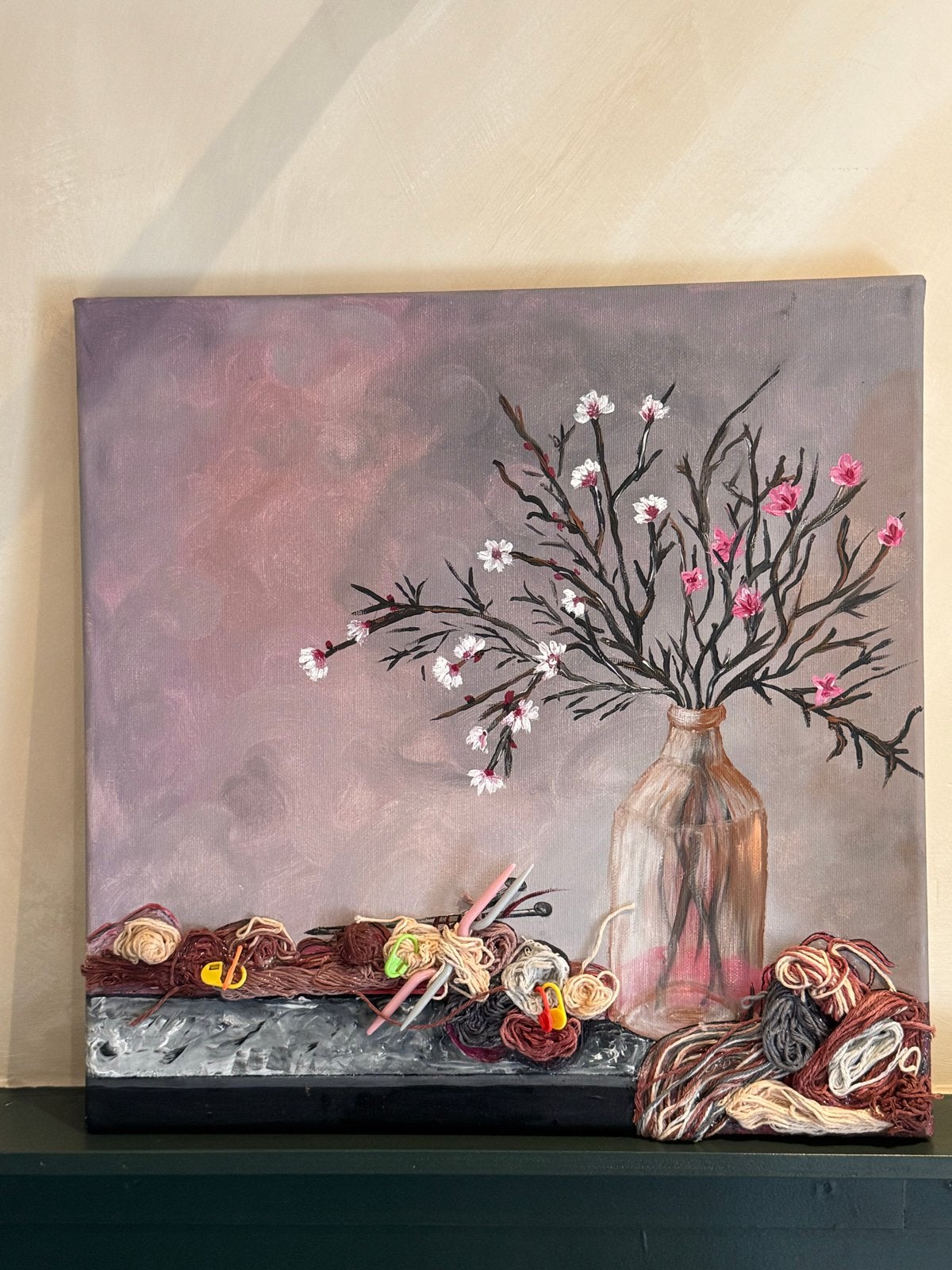 Uniek Schilderij 40x40 cm met 3D Wol Details, Hobby en Vrije tijd, Schilderen, Ophalen of Verzenden, Nieuw, Acrylverf