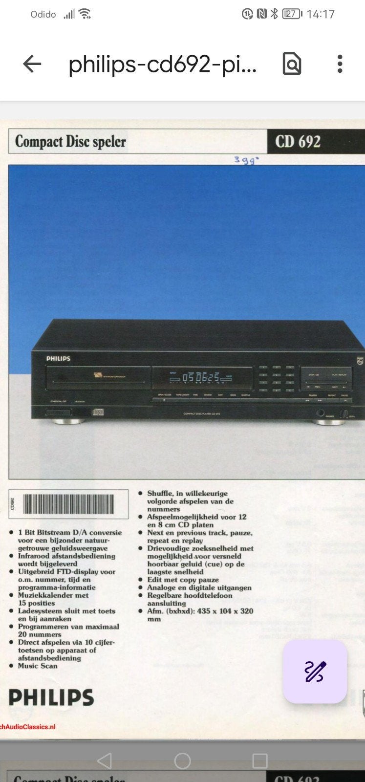 philips cd 692/00B, Ophalen of Verzenden, Philips