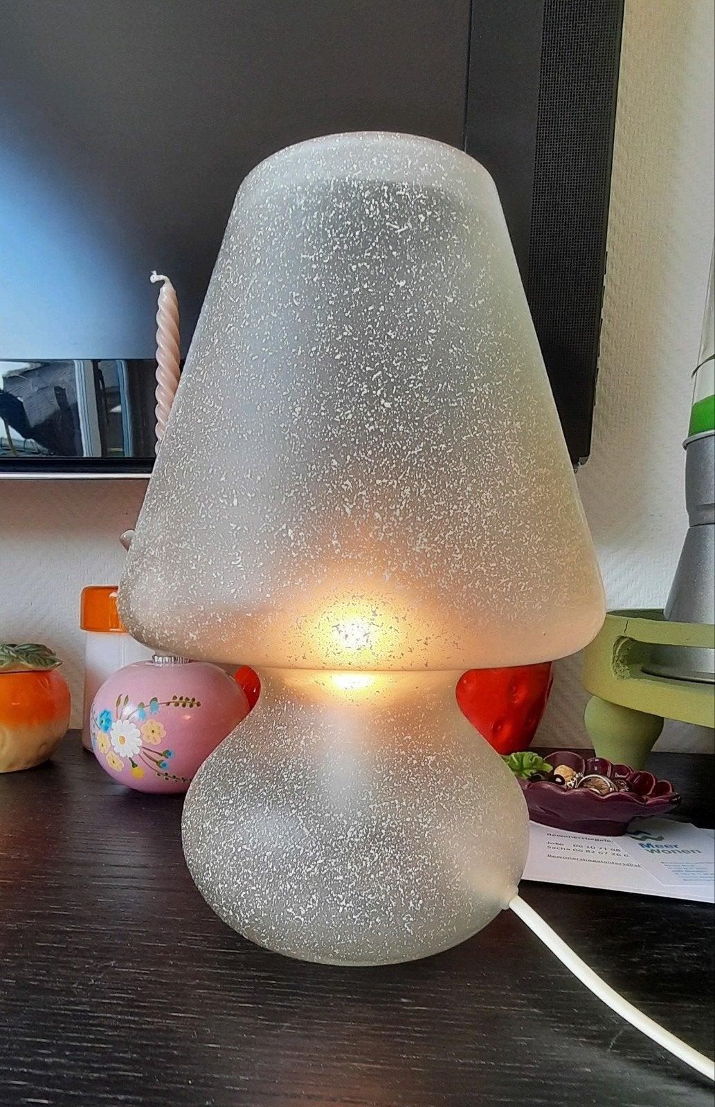 Tafellamp mushroom/ paddenstoel,lees de beschrijving, Ophalen of Verzenden, Zo goed als nieuw, Glas, Sfeerlamp