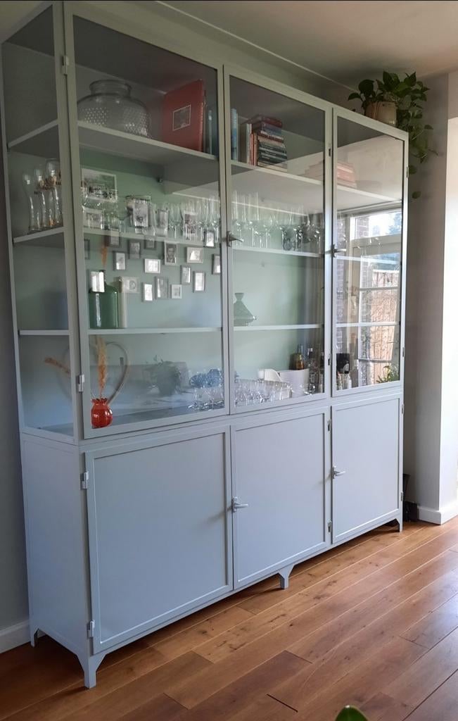Old Basics vitrinekast Agaatgrijs (RAL7038), 25 tot 50 cm, Verzenden, 200 cm of meer, Glas