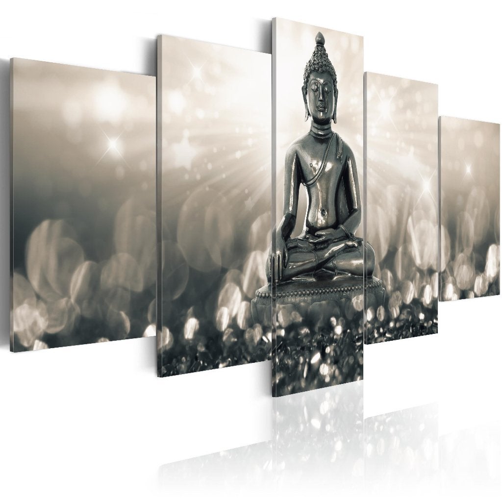 390 Boedha Buddha 5 Luik Canvas Schilderij 200x100cm 2maten, Ophalen of Verzenden