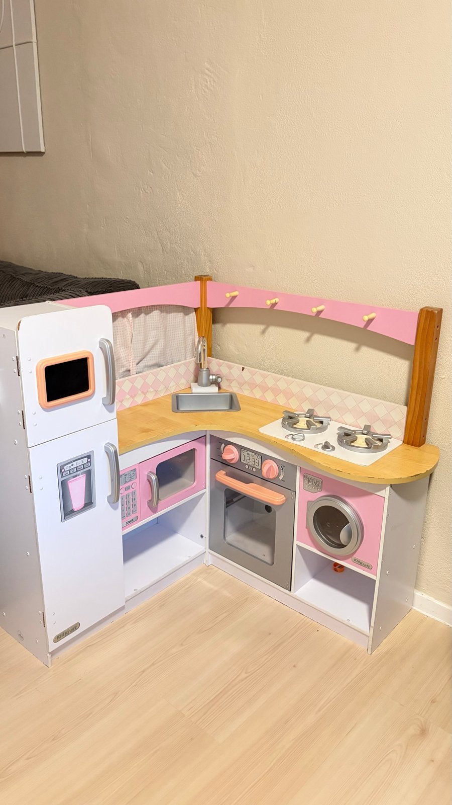 houten hoekspeelkeuken met koelkast en wasmachine, Ophalen, Gebruikt, Hout, Speelkeuken