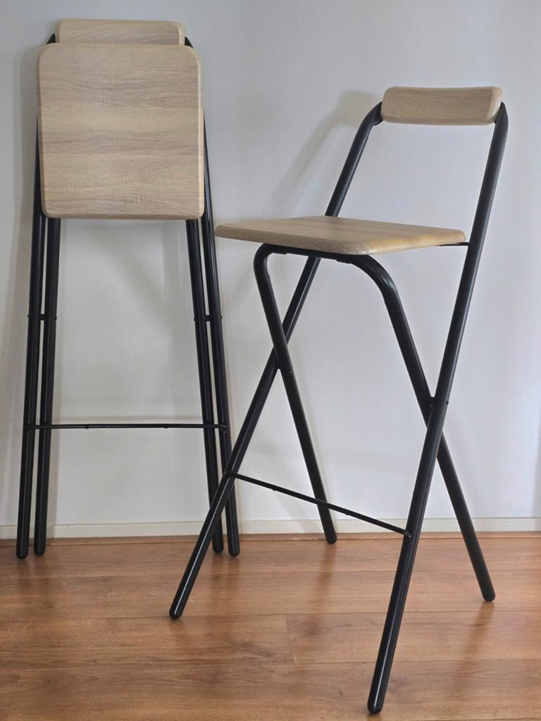 2x Opvouwbare barkrukken - Hout & Metaal, Ophalen, Zo goed als nieuw, 90 cm of meer, Hout