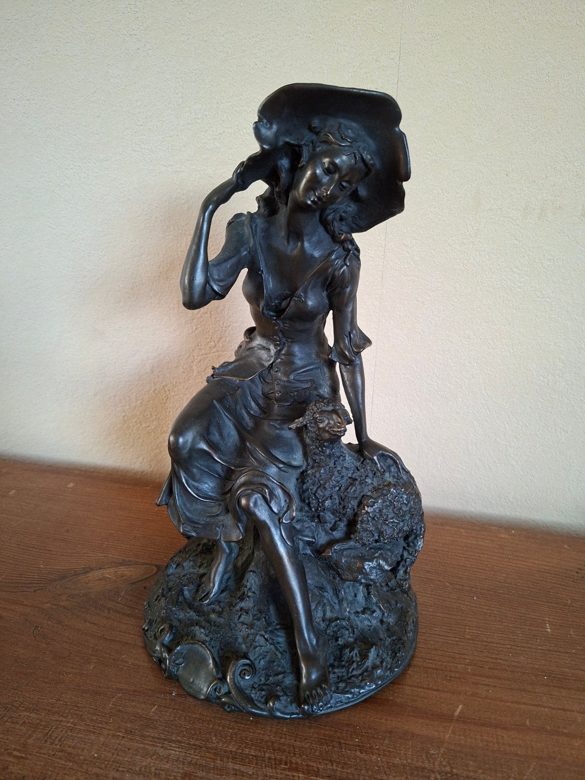 Meisje met schaap, spelter, Antiek en Kunst, Ophalen of Verzenden