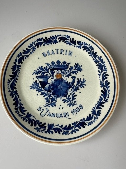 Delfts wandbord Porceleyne fles Beatrix 1938, Antiek en Kunst, Ophalen of Verzenden