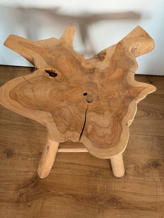 Unieke Teakhouten Kruk / Bijzettafel - Stevig en Natuurlijk, Verzenden, Zo goed als nieuw, Hout
