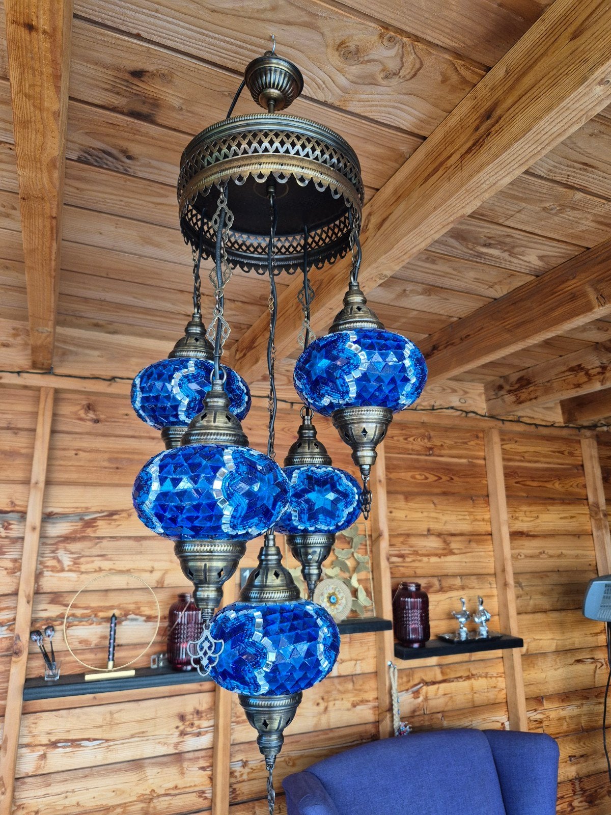 Prachtige Mozaïek Hanglamp - Oosterse Sfeer, Ophalen, E14 (klein), Zo goed als nieuw, Glas