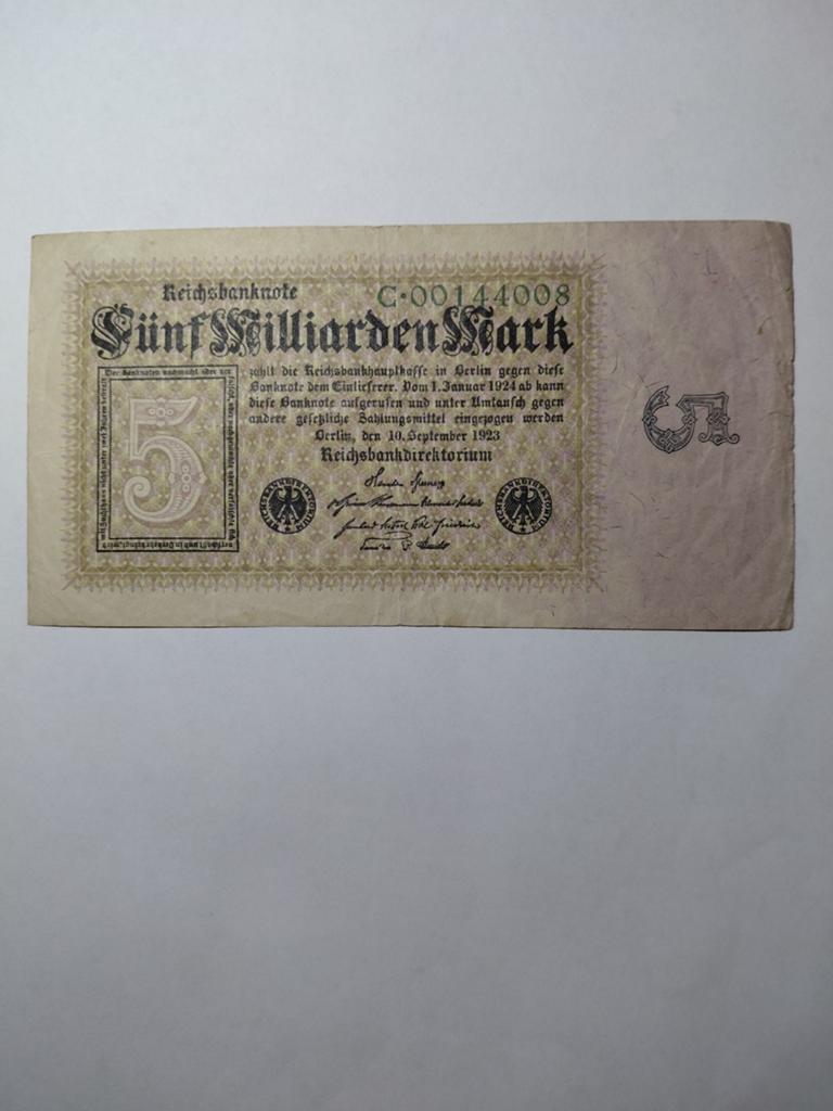 Duitse 5 miljarden mark 1923, Postzegels en Munten, Bankbiljetten | Europa | Niet-Eurobiljetten, Ophalen of Verzenden, Duitsland