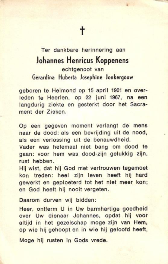 Koppenens Johannes Henricus Helmond 1901-1967 Heerlen, Ophalen of Verzenden