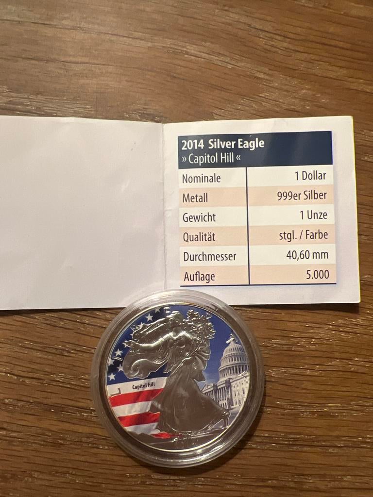 2014 Silver Eagle "Capitol Hill" 1oz 999 Zilveren Munt, Ophalen of Verzenden, Noord-Amerika, Losse munt, Zilver
