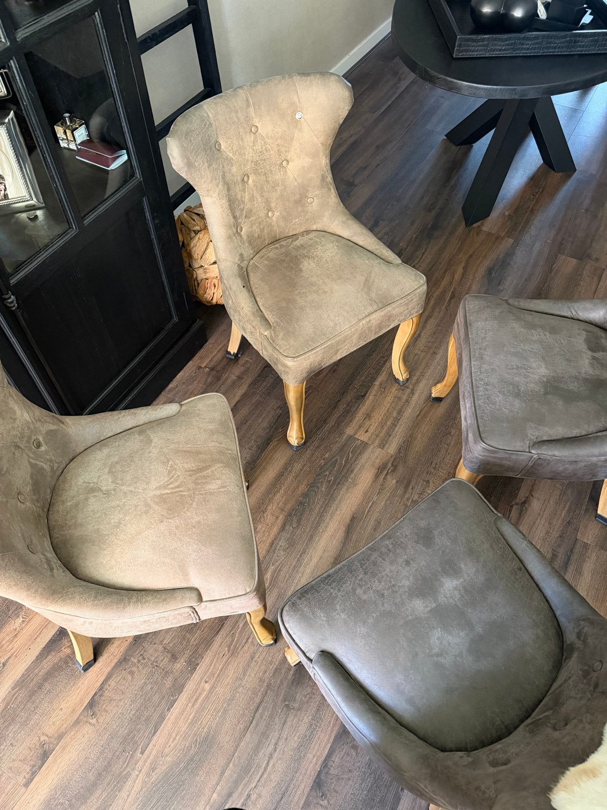 Set van 4 stoelen - Riviera Maison, Huis en Inrichting, Stoelen, Ophalen, Gebruikt, Bruin, Vier