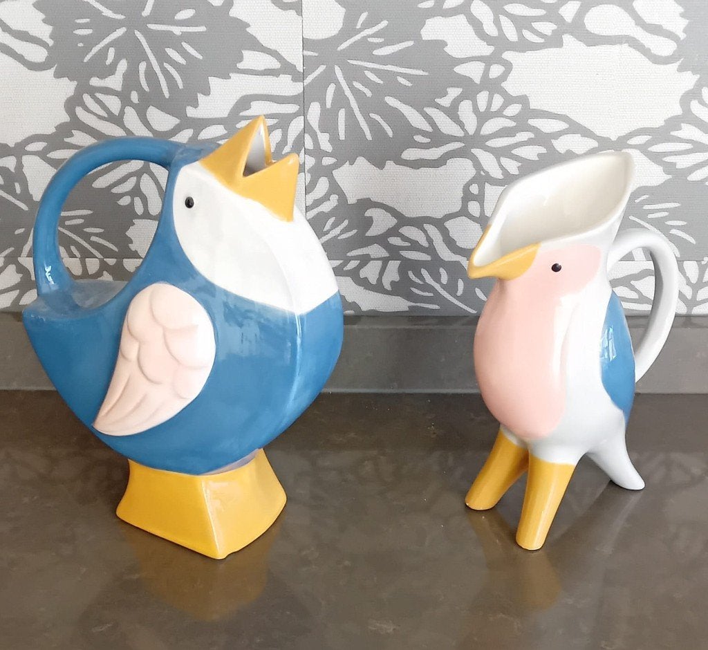 Set van 2 Keramiek Vogel Kannen / Design Vazen – Z.G.A.N., Geschikt voor droogbloemen, Blauw, 30 cm, Ophalen of Verzenden