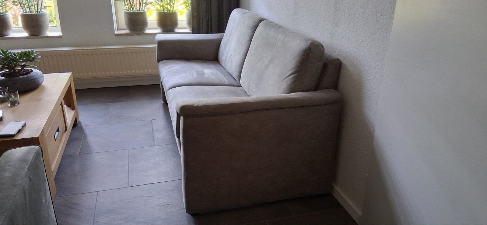 Comfortabele tweepersoonsbank - Grijs stof, Gebruikt, 150 tot 200 cm, Tweepersoons, 75 tot 100 cm