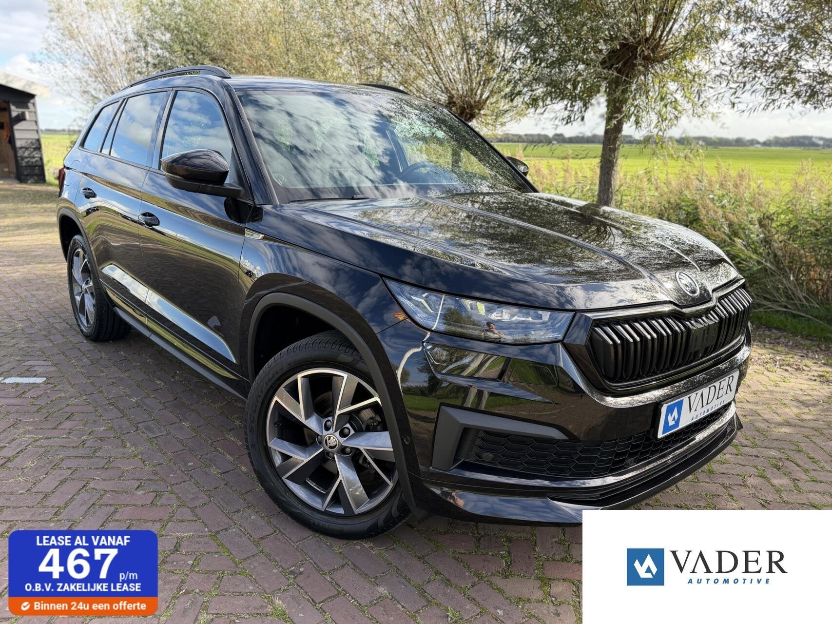 Skoda Kodiaq 1.5 TSI Facelift Sportline Leder Columbus 360, 4 cilinders, 150 pk, 1481 kg, Zwart