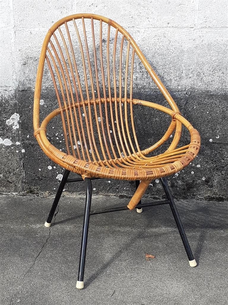 Stoel '60s ( rotan ) Retro/Vintage/Design, Ophalen, Gebruikt, Bruin, Vintage