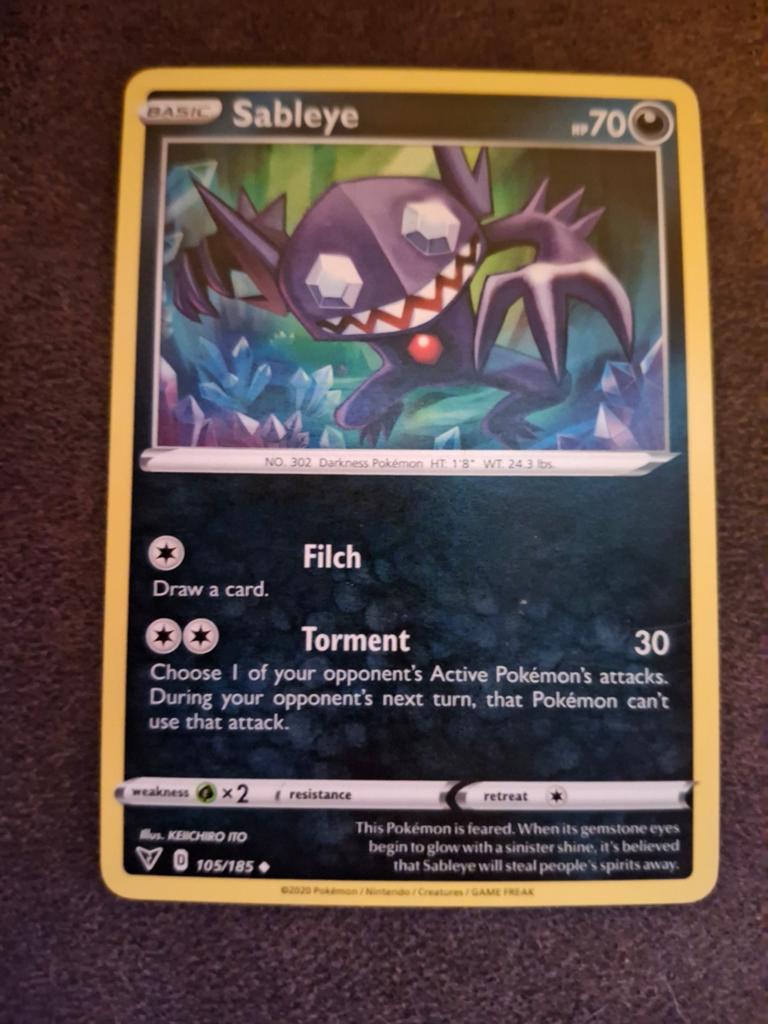 Pokémon Kaart Sableye 105/185 Basic 70 HP, Ophalen of Verzenden, Zo goed als nieuw, Losse kaart