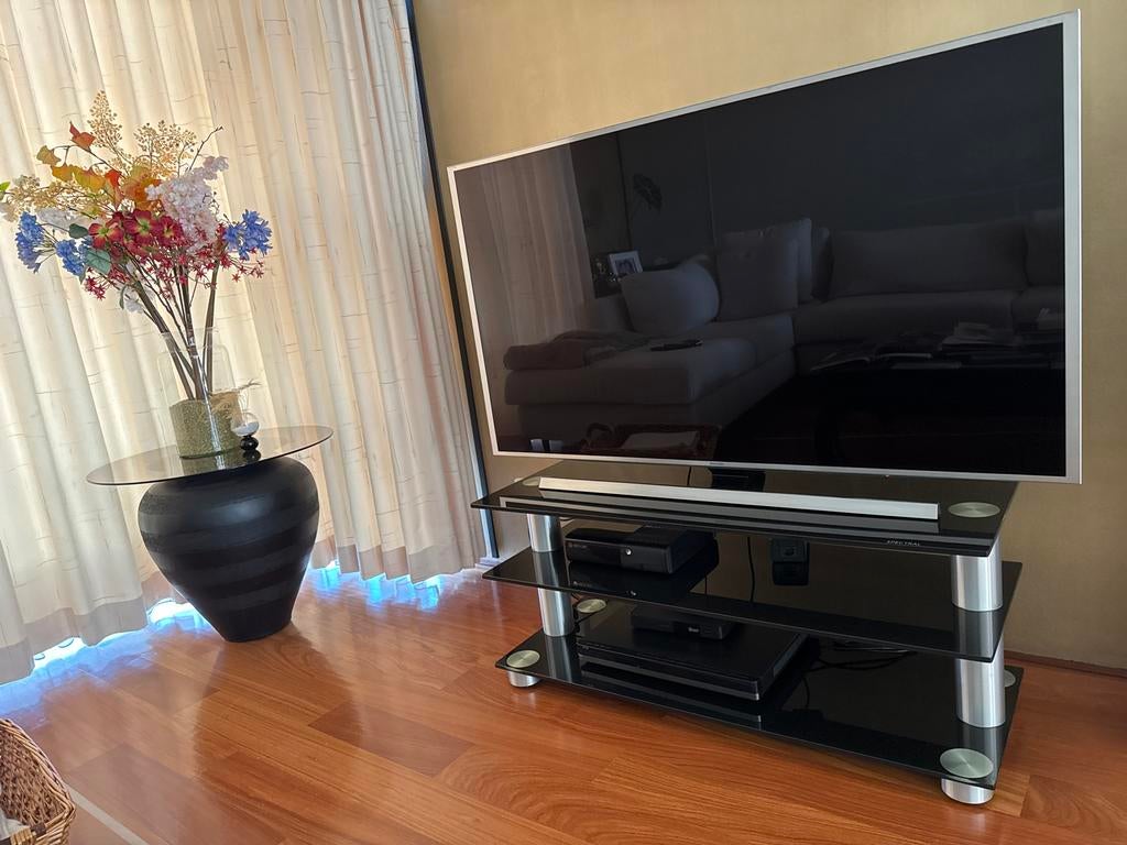 Modern Spectral TV meubel van glas en metaal, Ophalen, Gebruikt, 100 tot 150 cm, Glas