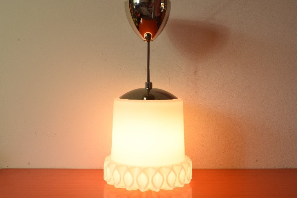 Retro vintage glazen opaline lamp / hanglamp - Bloem, Ophalen of Verzenden