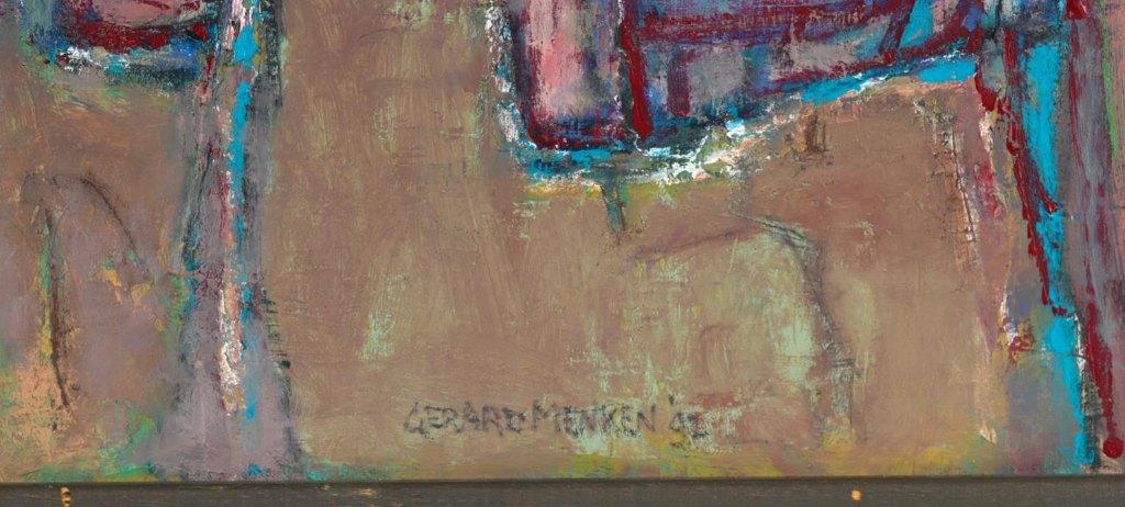 Gerard Menken(1919)Olie op Doek " Abstract Ons Dorp" Ges Ged, Antiek en Kunst, Ophalen of Verzenden