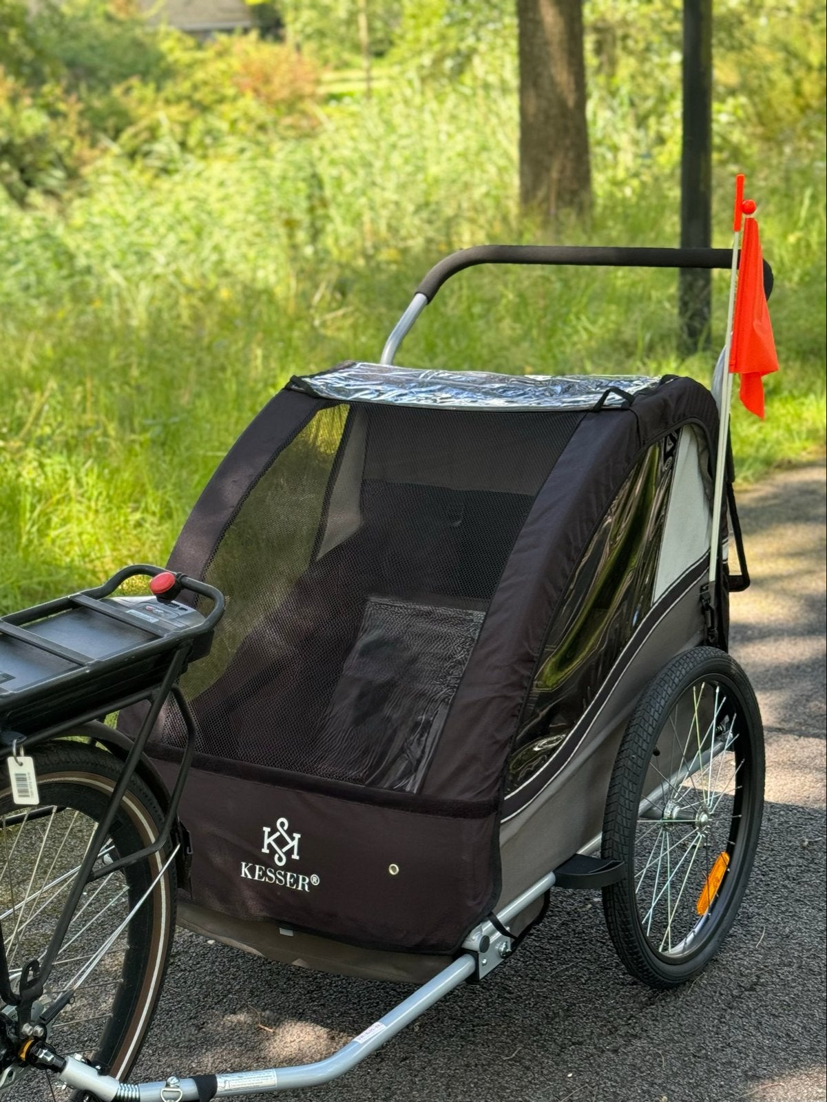 KESSER Fietskar voor kinderen - Zwart/Grijs, Ophalen, Opvouwbaar, Zo goed als nieuw, Kinderkar