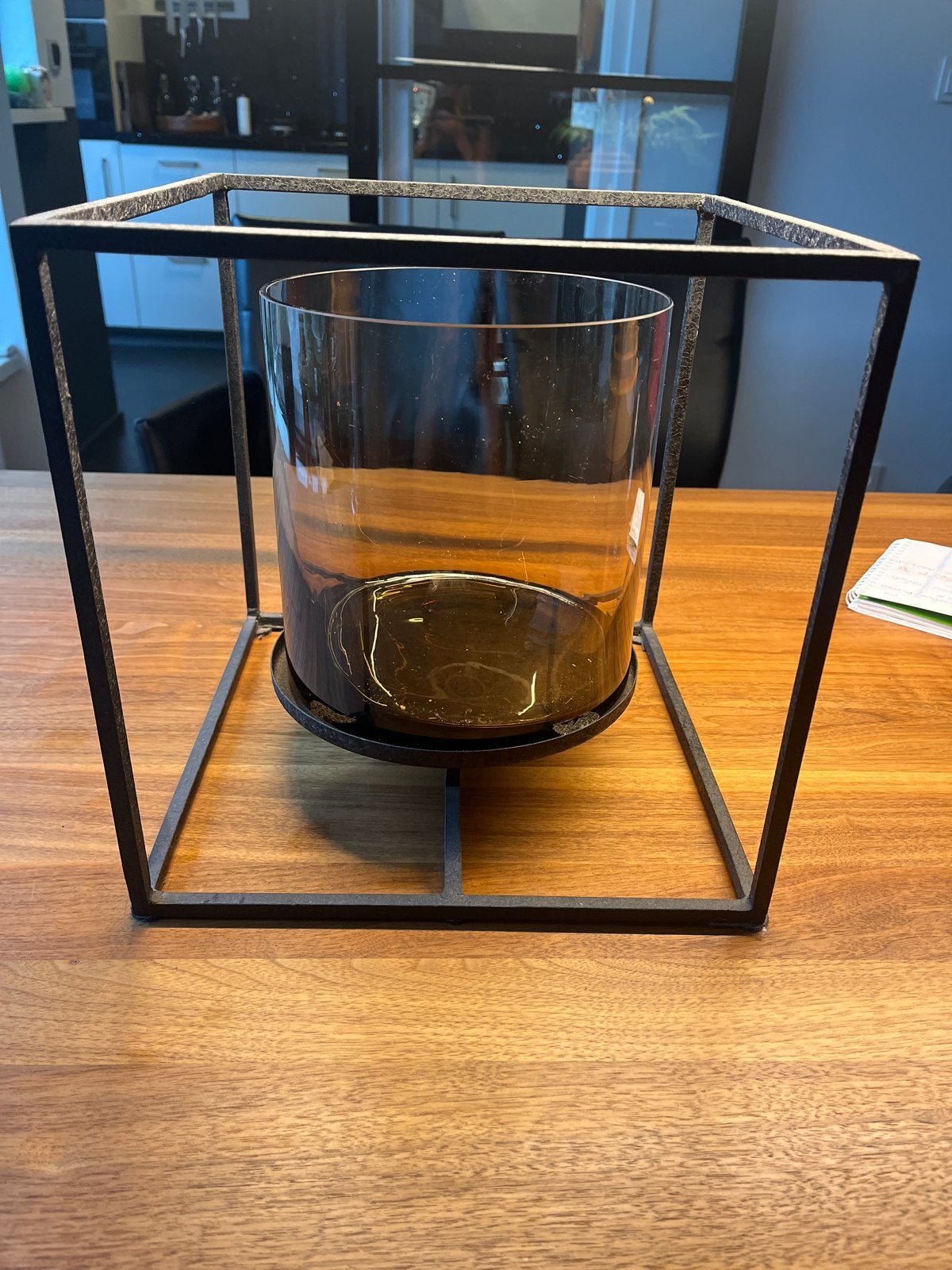 Zwart metalen lantaarn/windlicht met glazen cilinder, Ophalen, Lantaarn, Zwart, Zo goed als nieuw