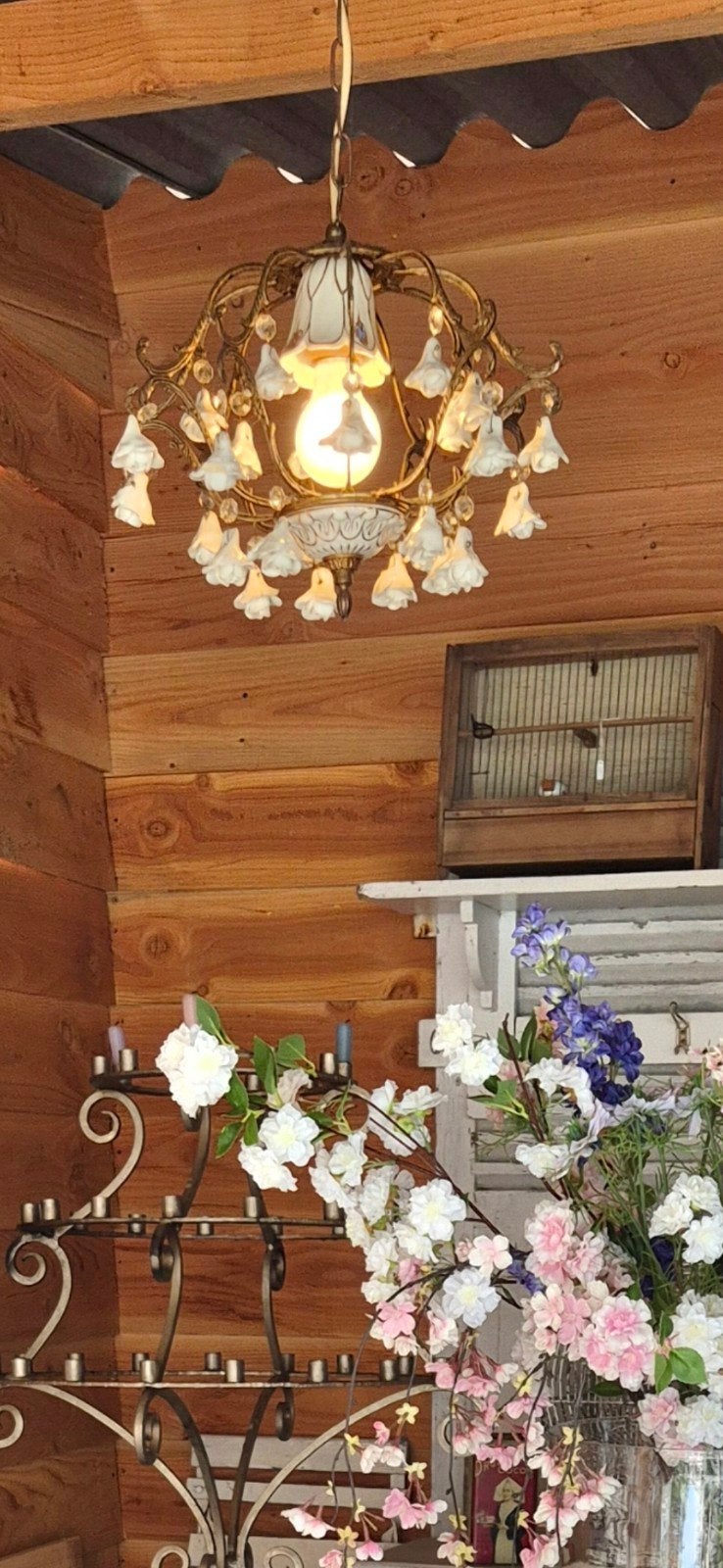 Vintage Kroonluchter met Bloemmotief, Ophalen