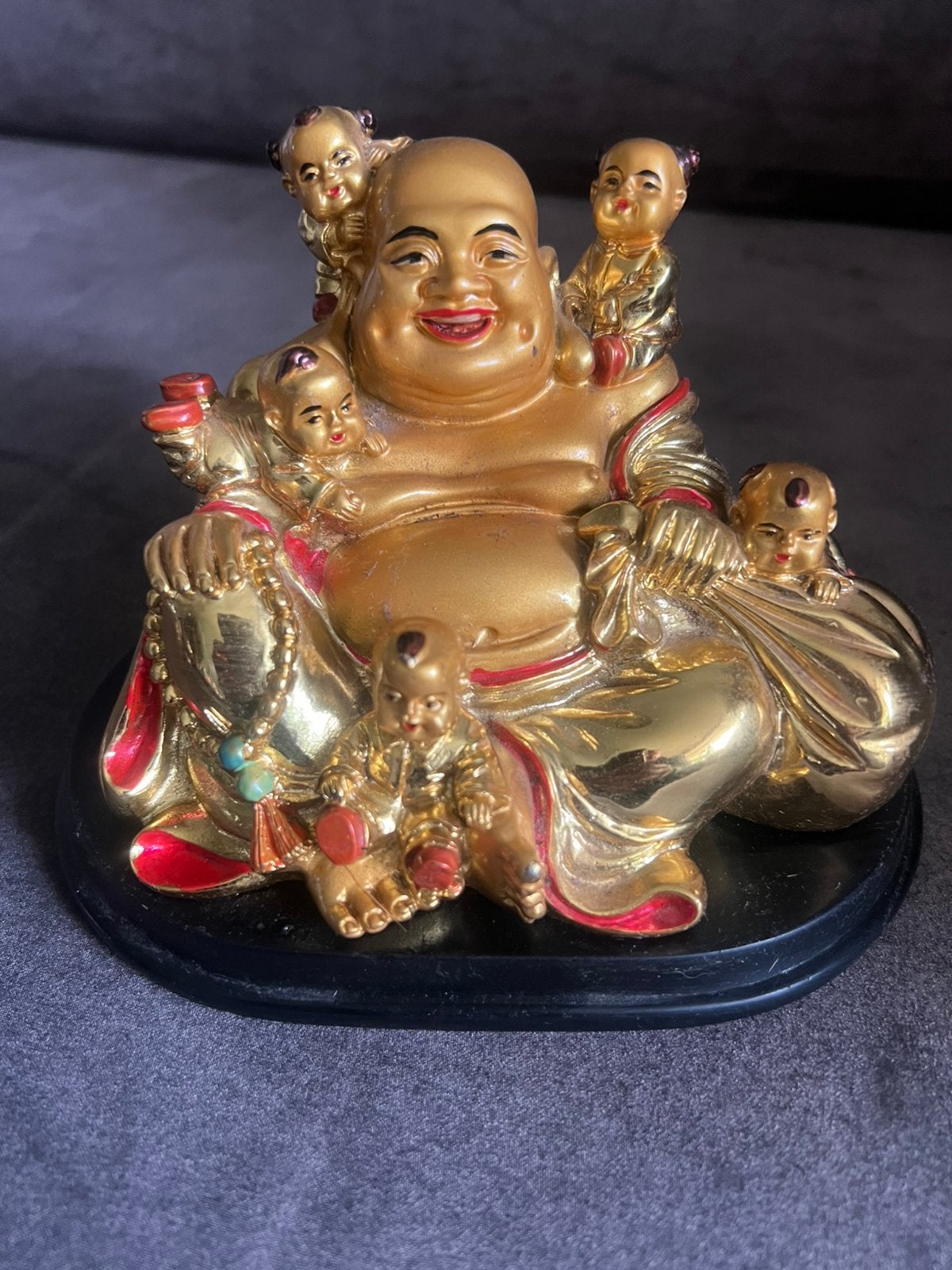 Beeldje Lachende Boeddha Goudkleur Hars., Handgemaakt, Ophalen of Verzenden, Zo goed als nieuw, Goud