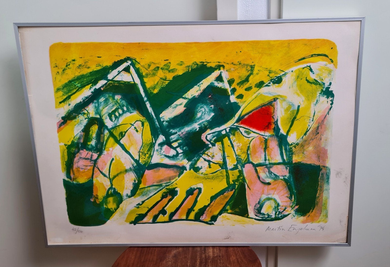 Martin Engelman zeefdruk in een groen knollen land uit 1974, Ophalen