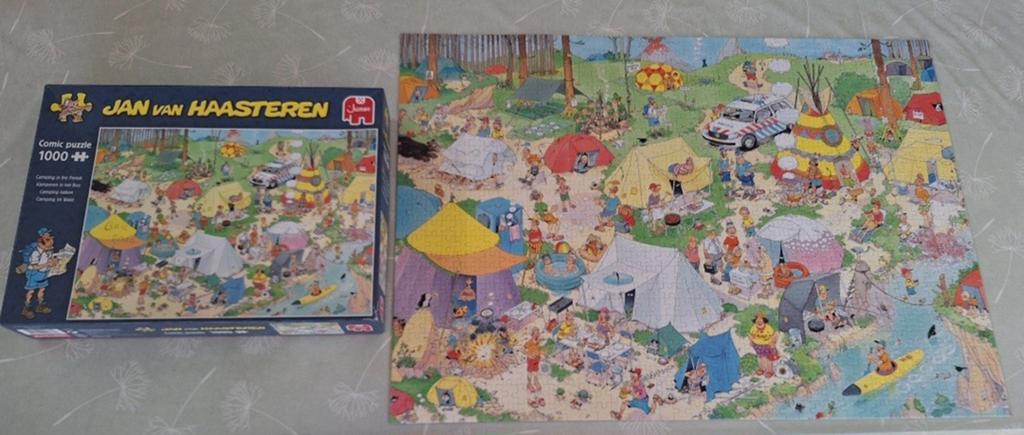 Jan van Haasteren puzzel 1000 stukjes kamperen in het bos, Ophalen of Verzenden, 500 t/m 1500 stukjes, Zo goed als nieuw, Legpuzzel
