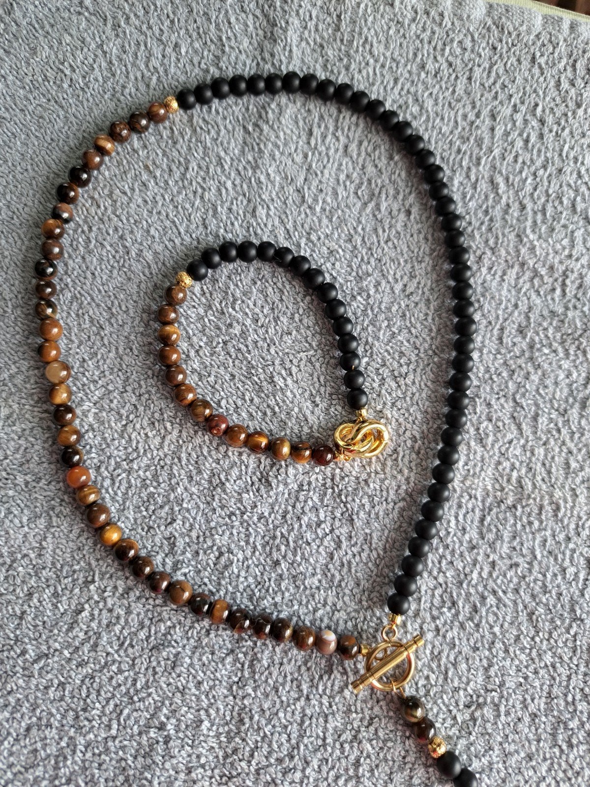 Armband & Ketting Set, Sieraden, Tassen en Uiterlijk, Kettingen, Zwart, Nieuw, Ophalen of Verzenden, Steen of Mineraal