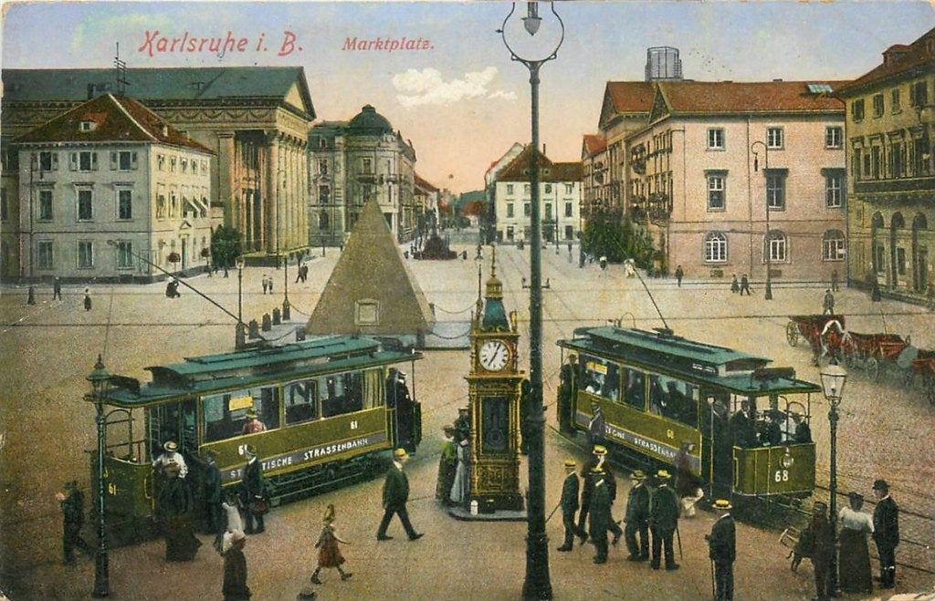 379-101-003 Karlsruhe Marktplatz, Verzenden, Voor 1920, Duitsland