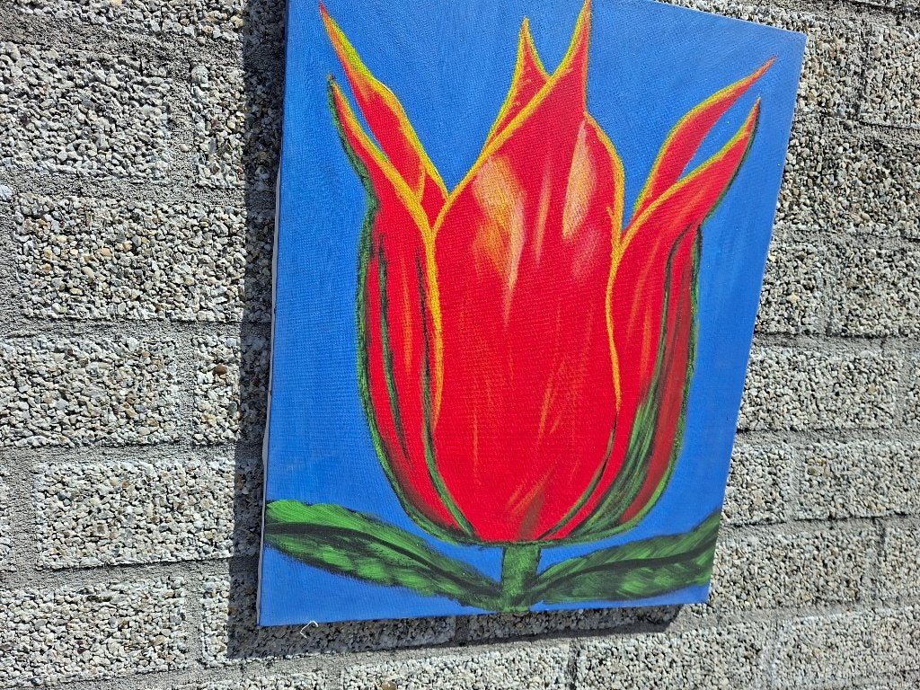 hand geschilderde tulp aart van den kamp harderwijk, Ophalen of Verzenden, Gebruikt, Minder dan 50 cm, Schilderij