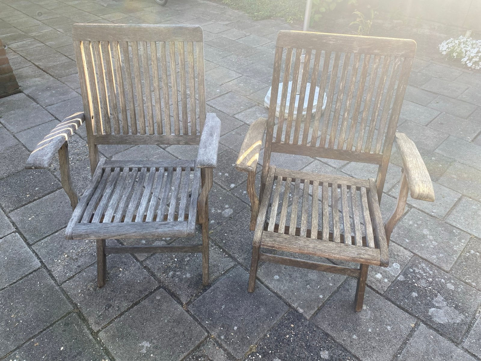 2x Teakhouten tuinstoelen - Hattersley Collection, Tuin en Terras, Tuinstoelen, Ophalen, Gebruikt, Teakhout, Inklapbaar