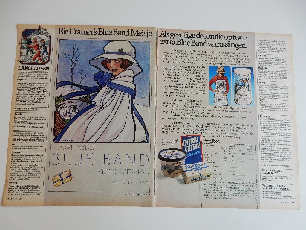 Rie Cramer's Blue Band meisje reclame uit tijdschrift. 1981., Ophalen of Verzenden, 1980 tot heden, Nederland, Knipsel(s)