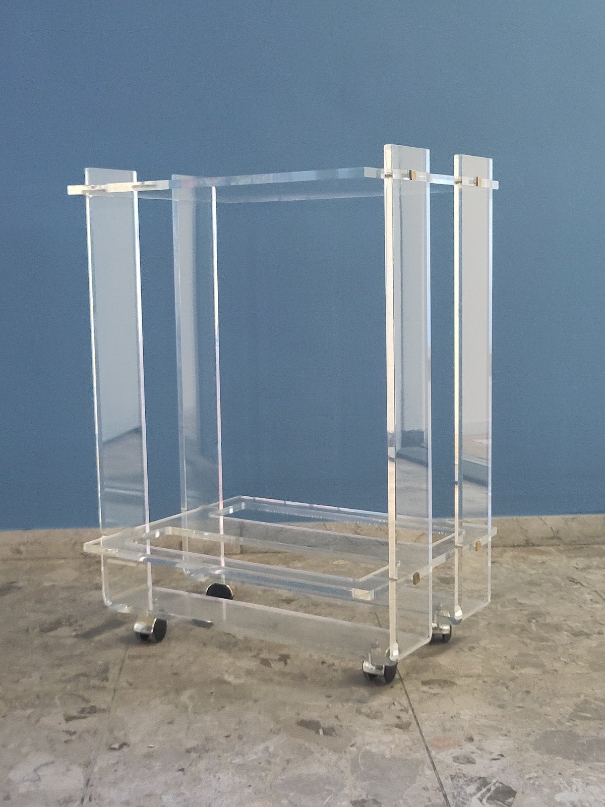 Vintage Plexiglas Bar Cart Serveerwagen David Lange Stijl, Gebruikt, Ophalen of Verzenden, ., Mid-century modern
