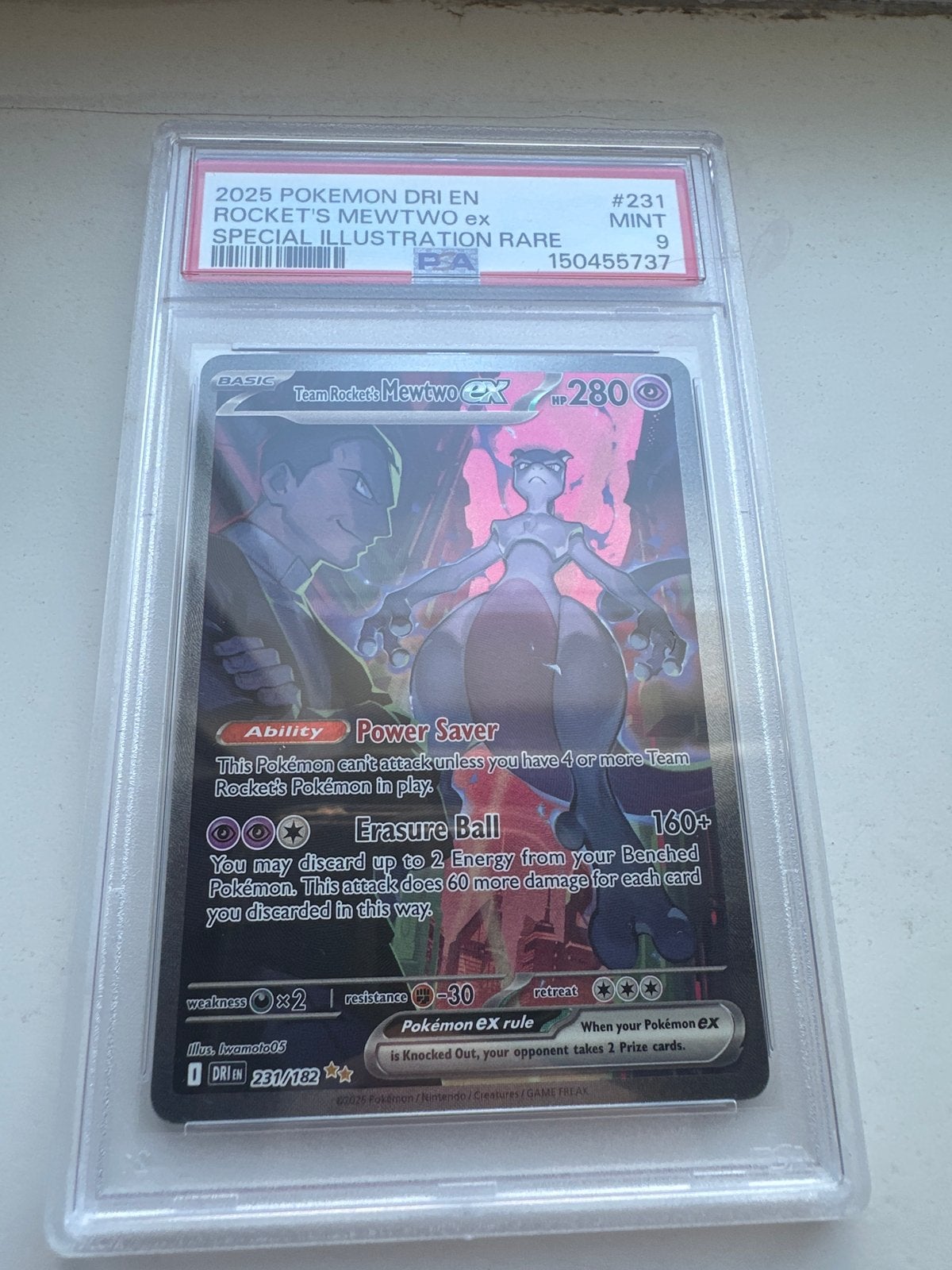 Team Rocket's Mewtwo 231 PSA 9 - Geen Whitening, Ophalen, Zo goed als nieuw, Losse kaart