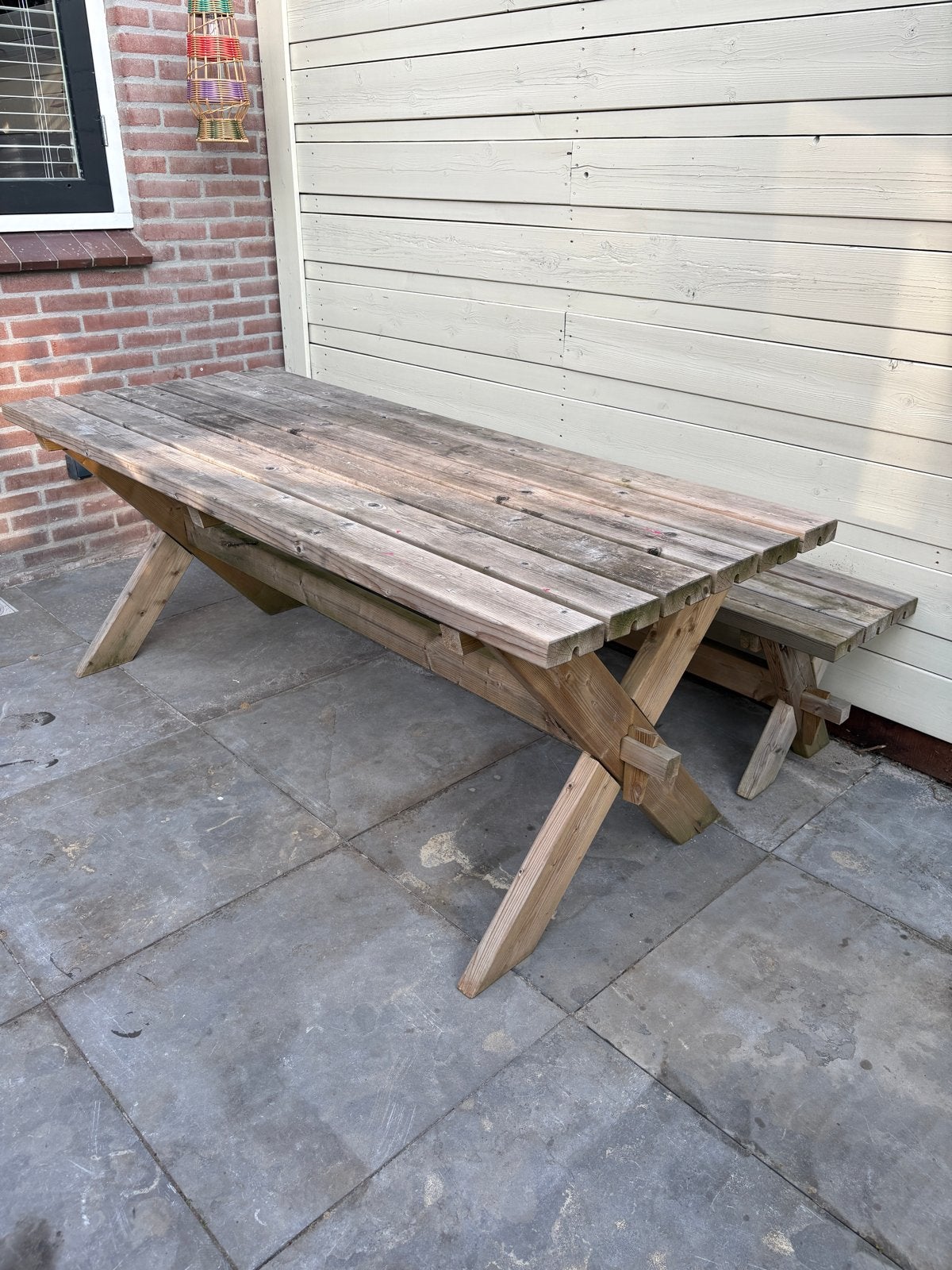 Houten picknicktafel met losse bank - 177x75x69cm, Tuin en Terras, Ophalen, Gebruikt, Rechthoekig, Hout