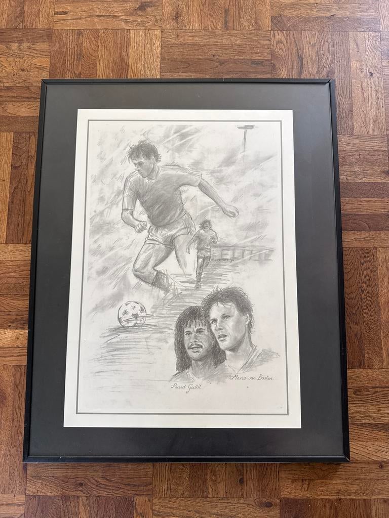 Ingelijste potloodtekening Ruud Gullit & Marco van Basten, Ophalen of Verzenden