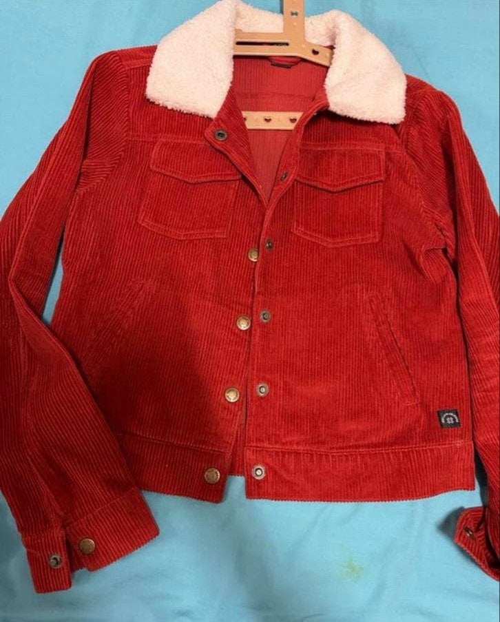 Rode corduroy jas met teddy kraag, Kleding | Dames, Ophalen, Zo goed als nieuw, Maat 38/40 (M), Rood