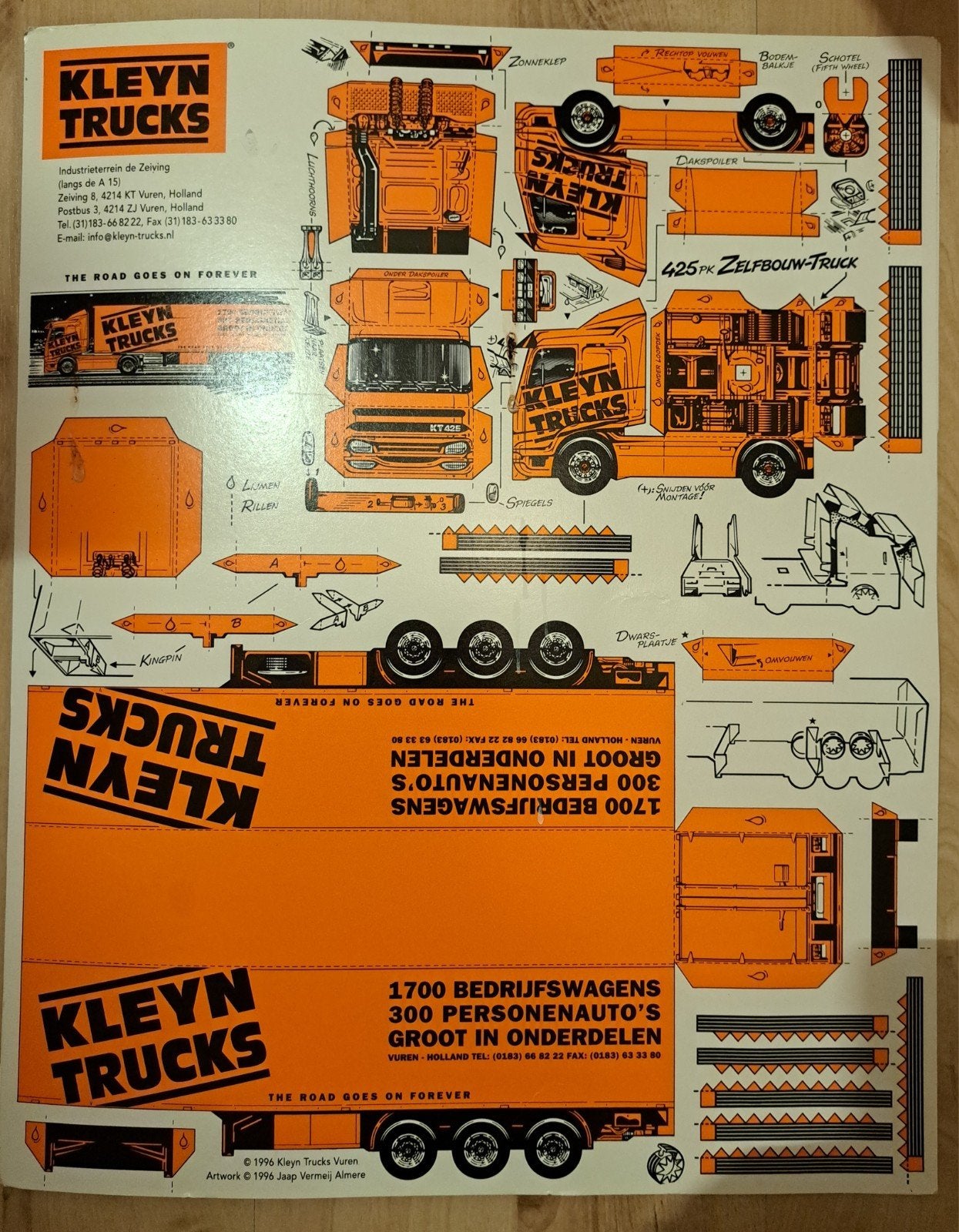 Vintage kartonnen bouwplaat de Kleyn trucks modelbouw, Overige merken, 1:50 of kleiner, Ophalen of Verzenden, Zo goed als nieuw