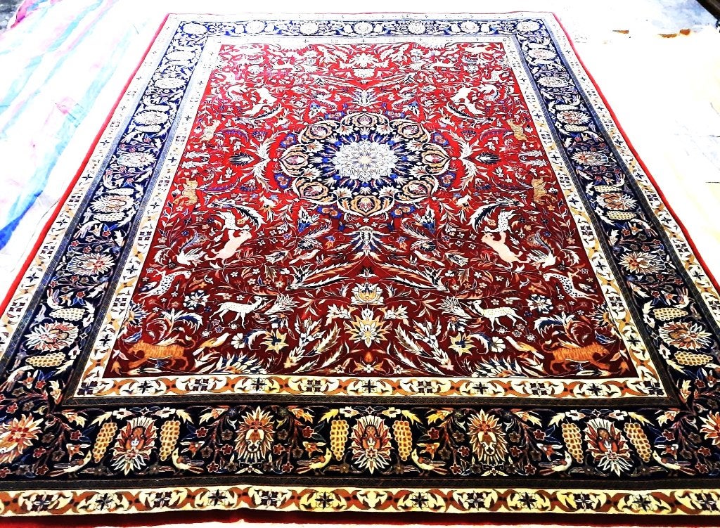 Perzische handgeknoopt tapijt (Isfahan) Uit Iran- 305x245 cm, Ophalen, Crème, 200 cm of meer, Zo goed als nieuw