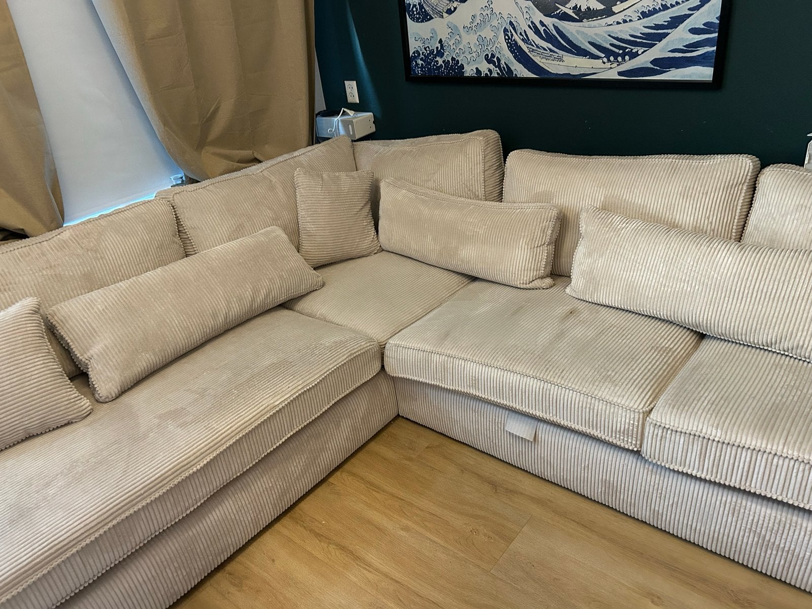 Seats & Sofa California Hoekbank - Beige Ribstof, Ophalen, Gebruikt, 100 tot 125 cm, Hoekbank
